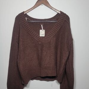 Free People Brown V-Neck Sweater